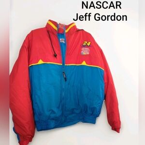 Vintage NASCAR Jeff Gordon #24 Mens Jacket DuPont Racing Size L LINED HOODED